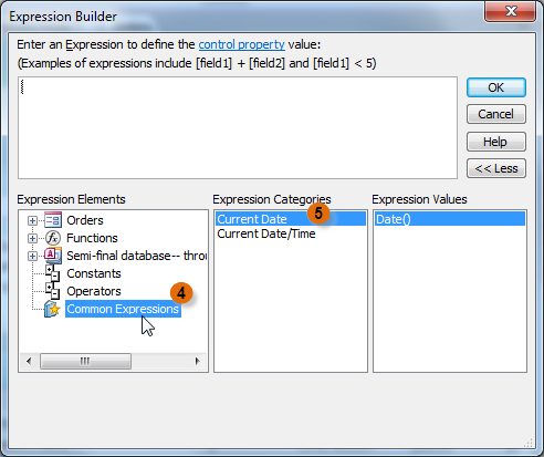 The Expression Builder dialog box