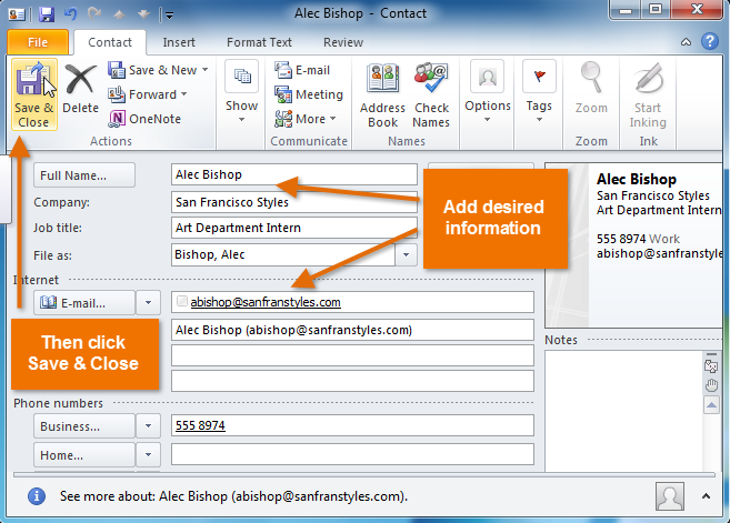 Screenshot of Microsoft Outlook 2010