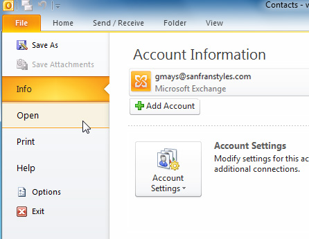 Screenshot of Microsoft Outlook 2010