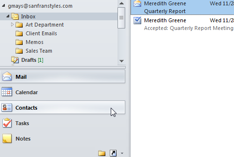 Screenshot of Microsoft Outlook 2010