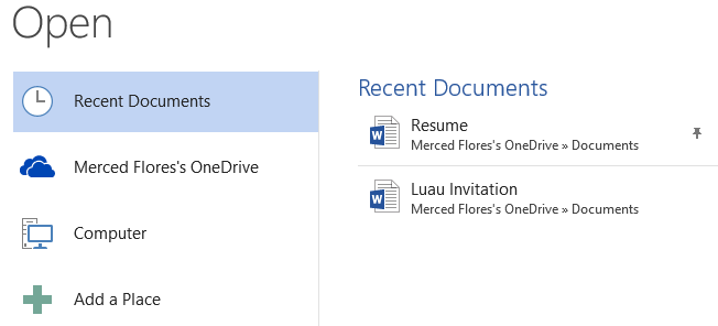 Screenshot of Word 2013