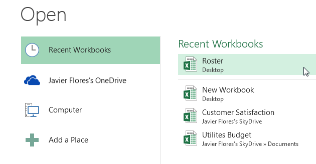 Screenshot of Excel 2013