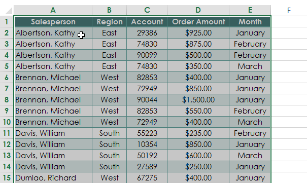 Screenshot of Excel 2013