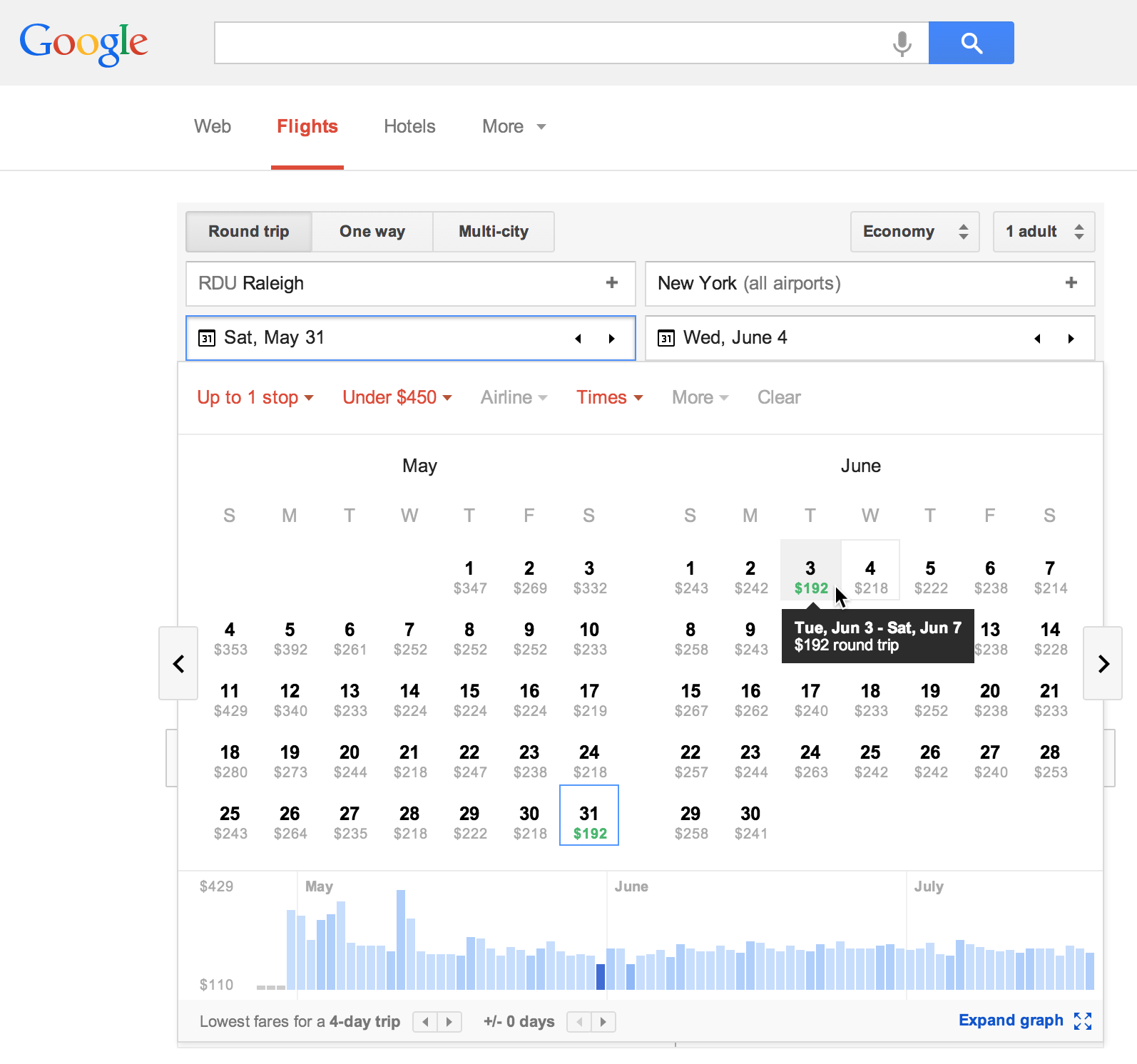 Screenshot of Google Flights