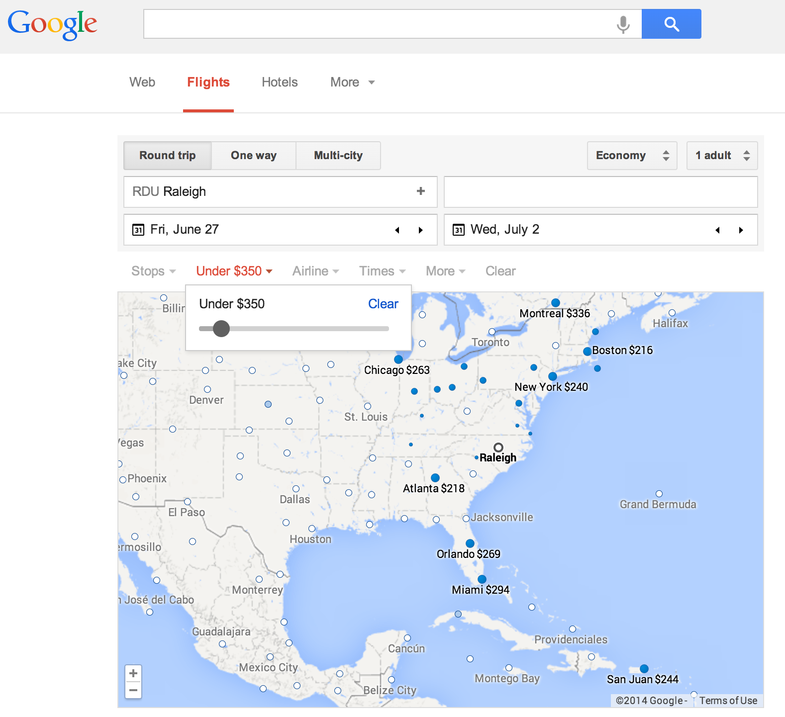 Screenshot of Google Flights