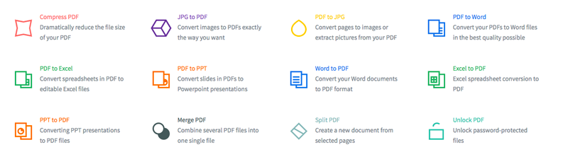 showing some of SmallPDF's online tools