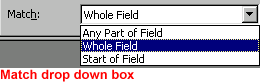Find and Replace dialog box - Match drop down box