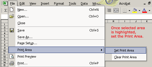 File and Print Area Menu Selections