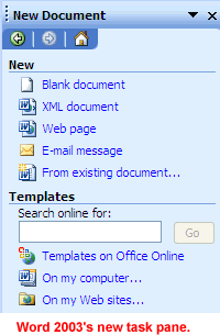 Word 2003's New task pane