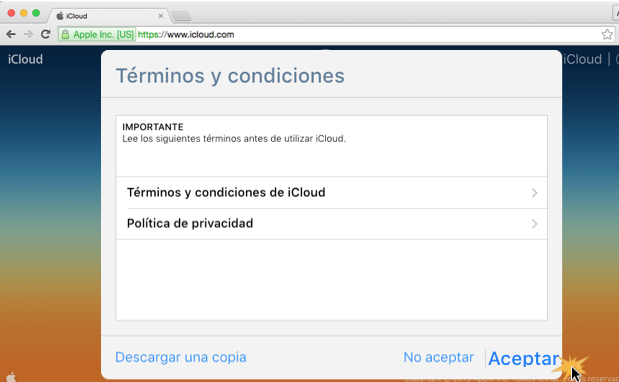 Imagen ejemplo del paso 5 de cómo crear una cuenta en iCloud.