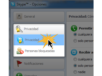 Opción privacidad de Skype