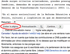 Paso 3. Los cambios que haga serán visibles desde el momento en que presione el botón «Guardar la página». Dada esta inmediatez, es preferible utilizar antes el botón «Mostrar previsualización» y una vez haya comprobado que todo está correcto, entonces grabar los cambios.