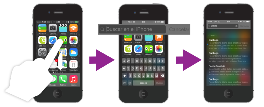 Pasos para usar el buscador del iPhone.