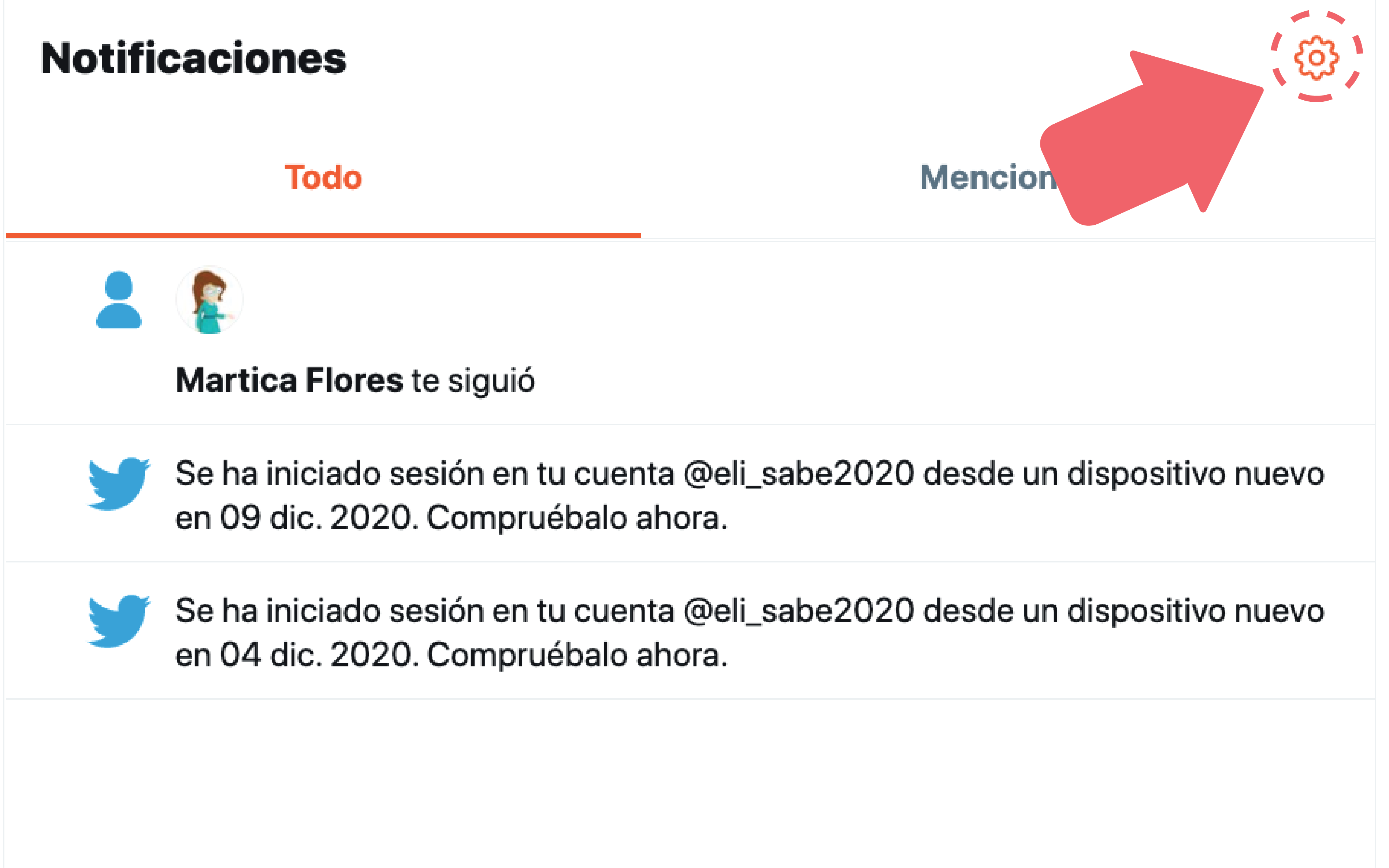 Para configurar las notificaciones, haz clic en el ícono de engranaje que se encuentra en la parte derecha del panel. Se abrirá el apartado de Configuración y allí mismo podrás modificar tus Notificaciones. 