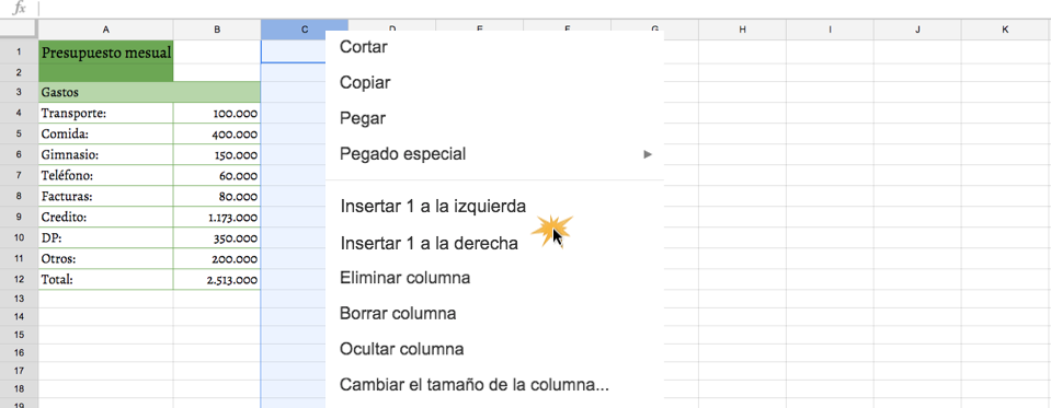 Imagen ejemplo de cómo añadir una columna.