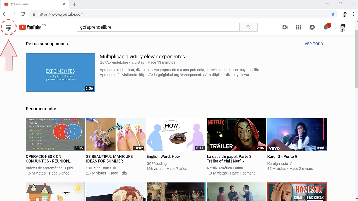 Imagen de inicio de Youtube.