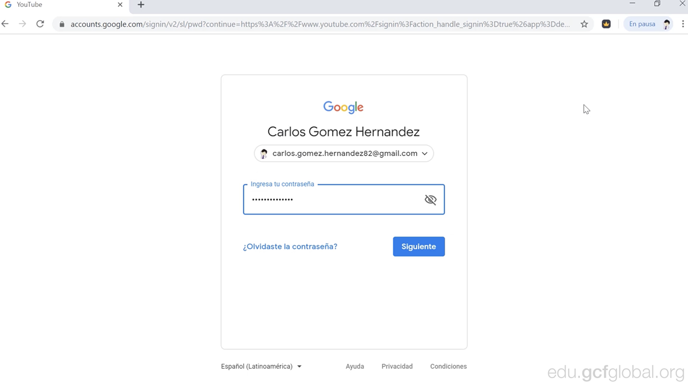 Ingresa con tu cuenta de Google.