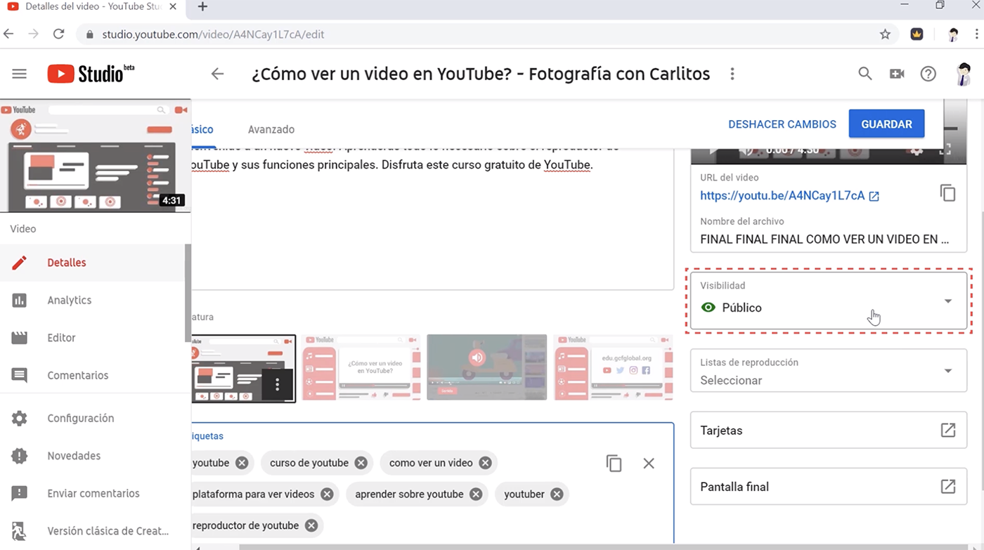 Privacidad del video.