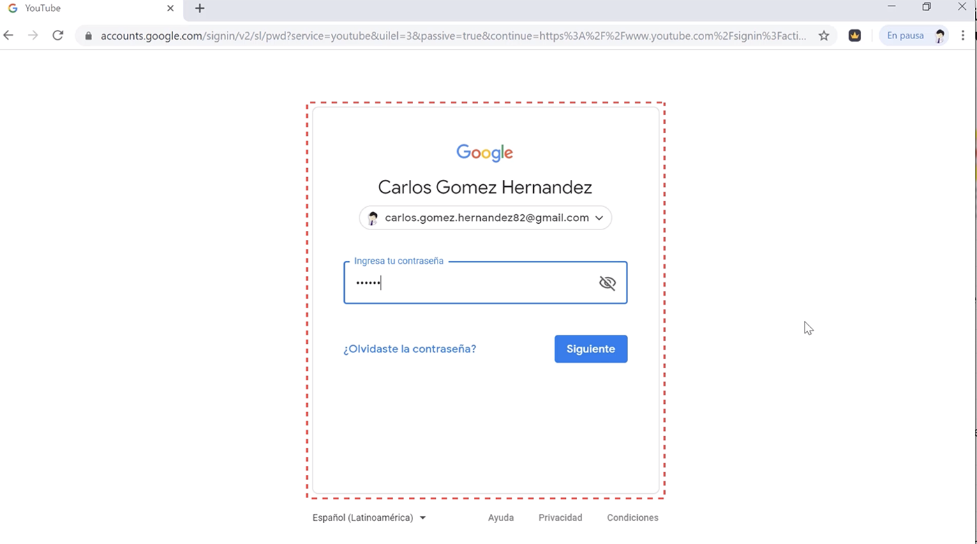 Ingresa con tu cuenta de Google.