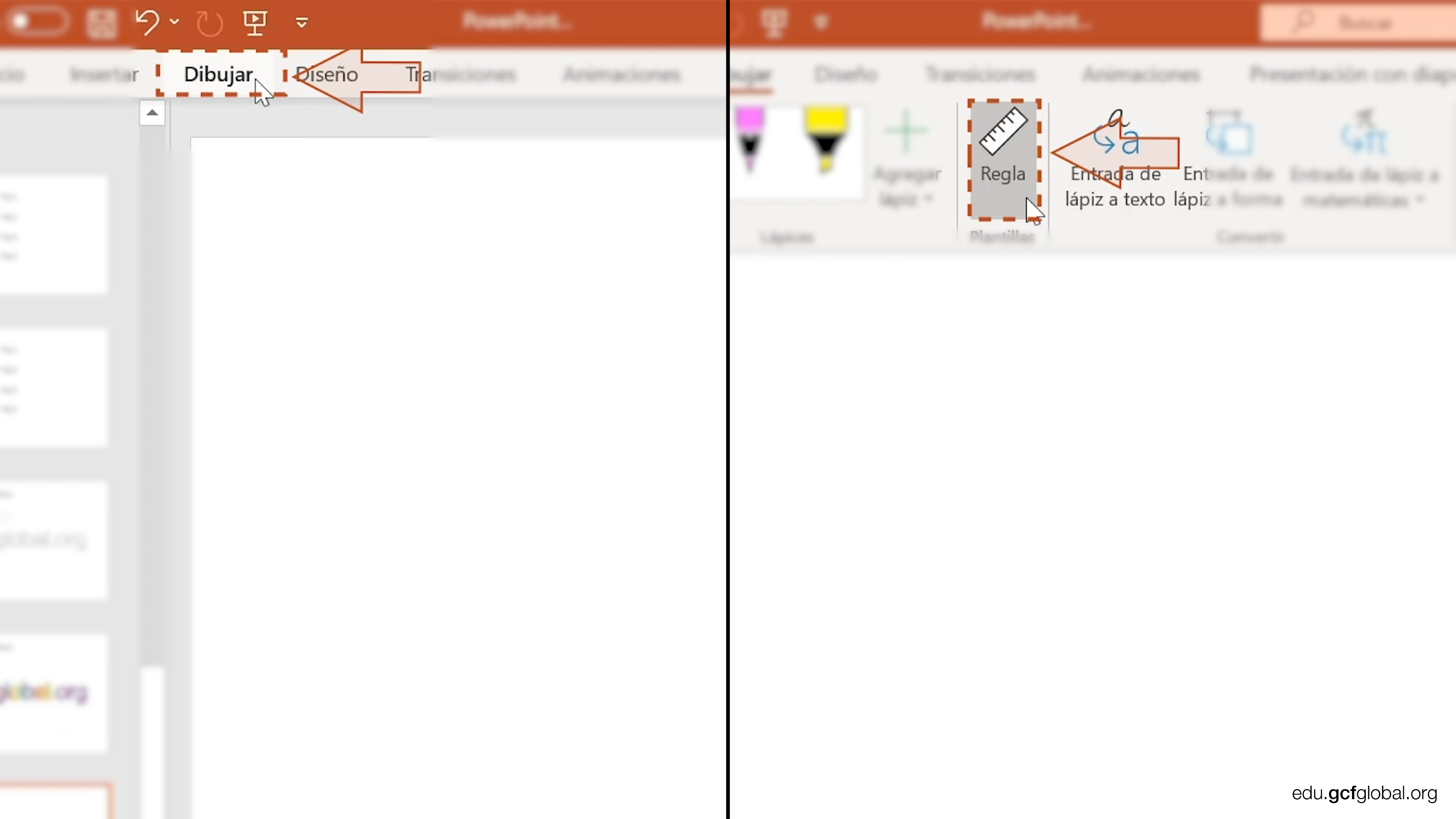 Imagen haciendo clic en las opciones Dibujar y Regla.