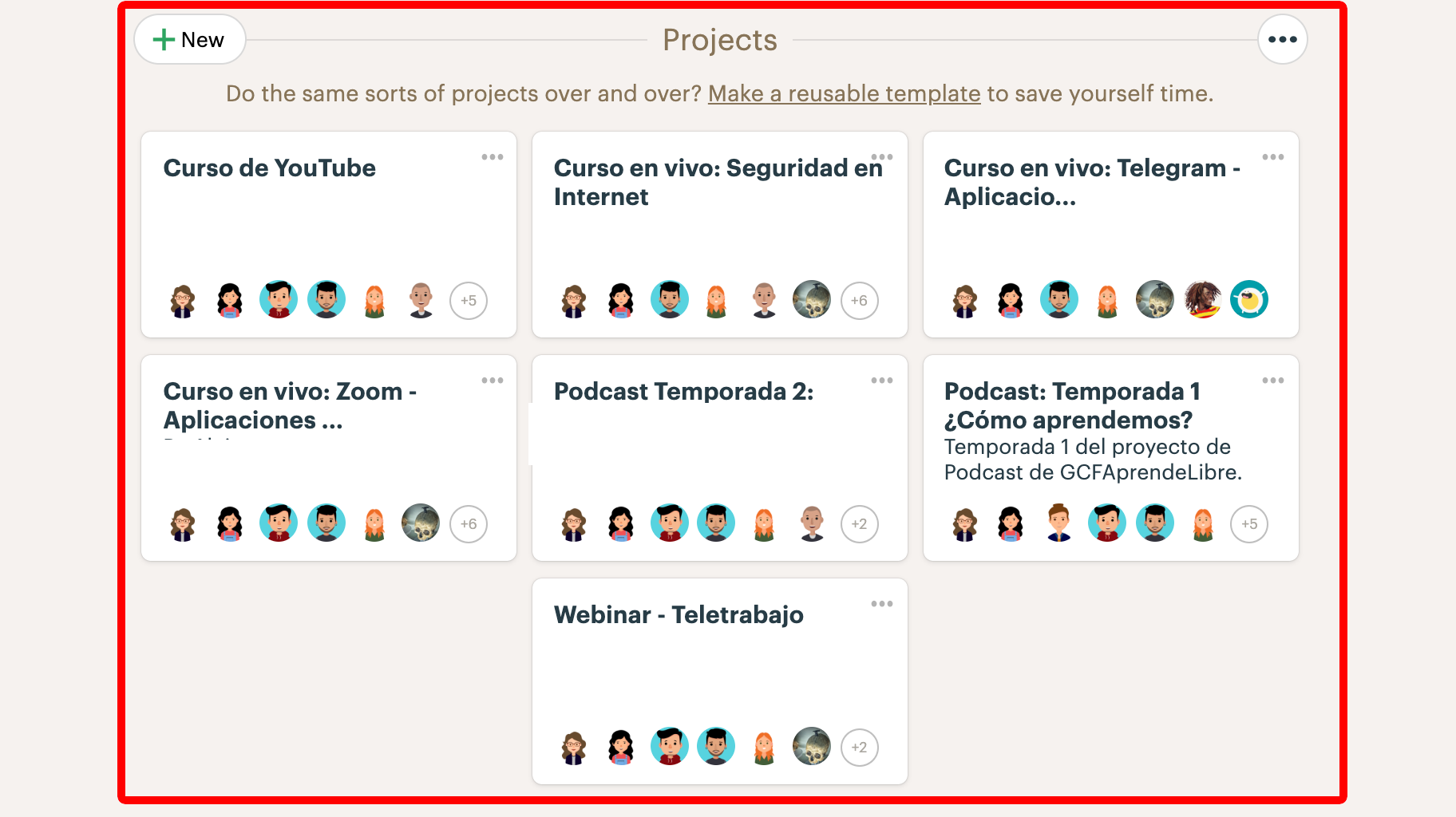 Proyectos en Basecamp 3.