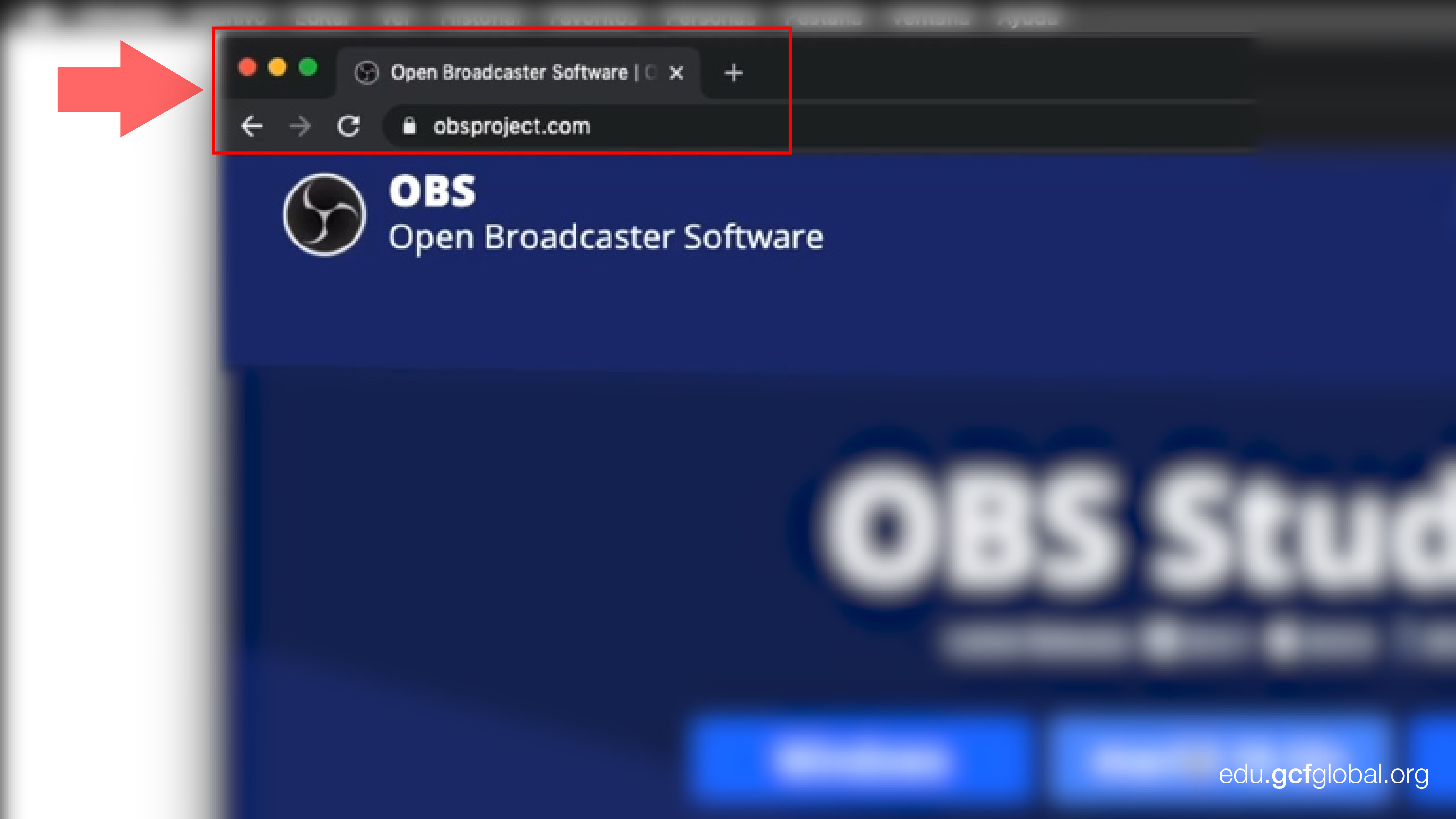 Imagen de navegador buscando  https://obsproject.com/es.