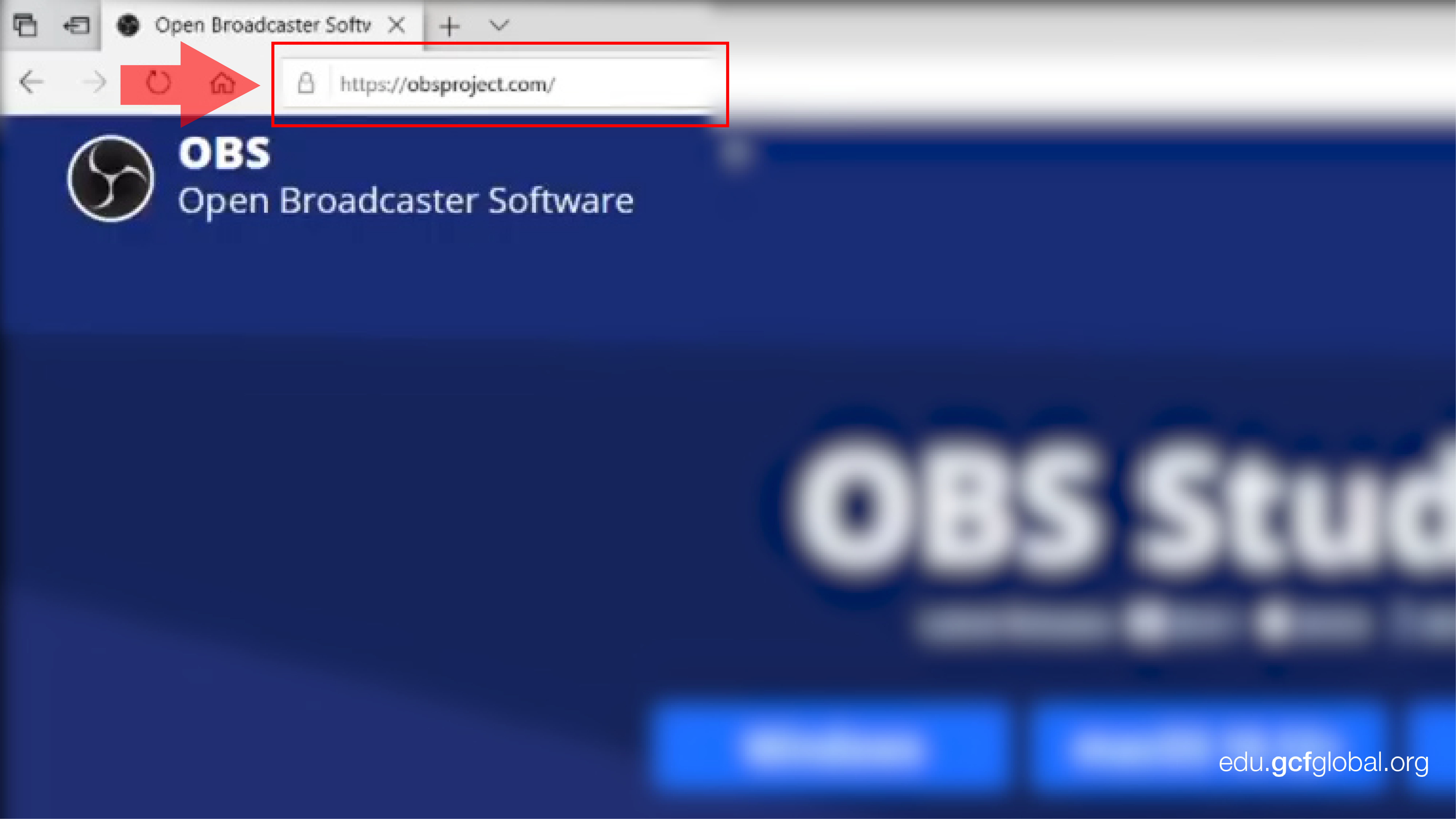 Imagen de navegador buscando  https://obsproject.com/es.