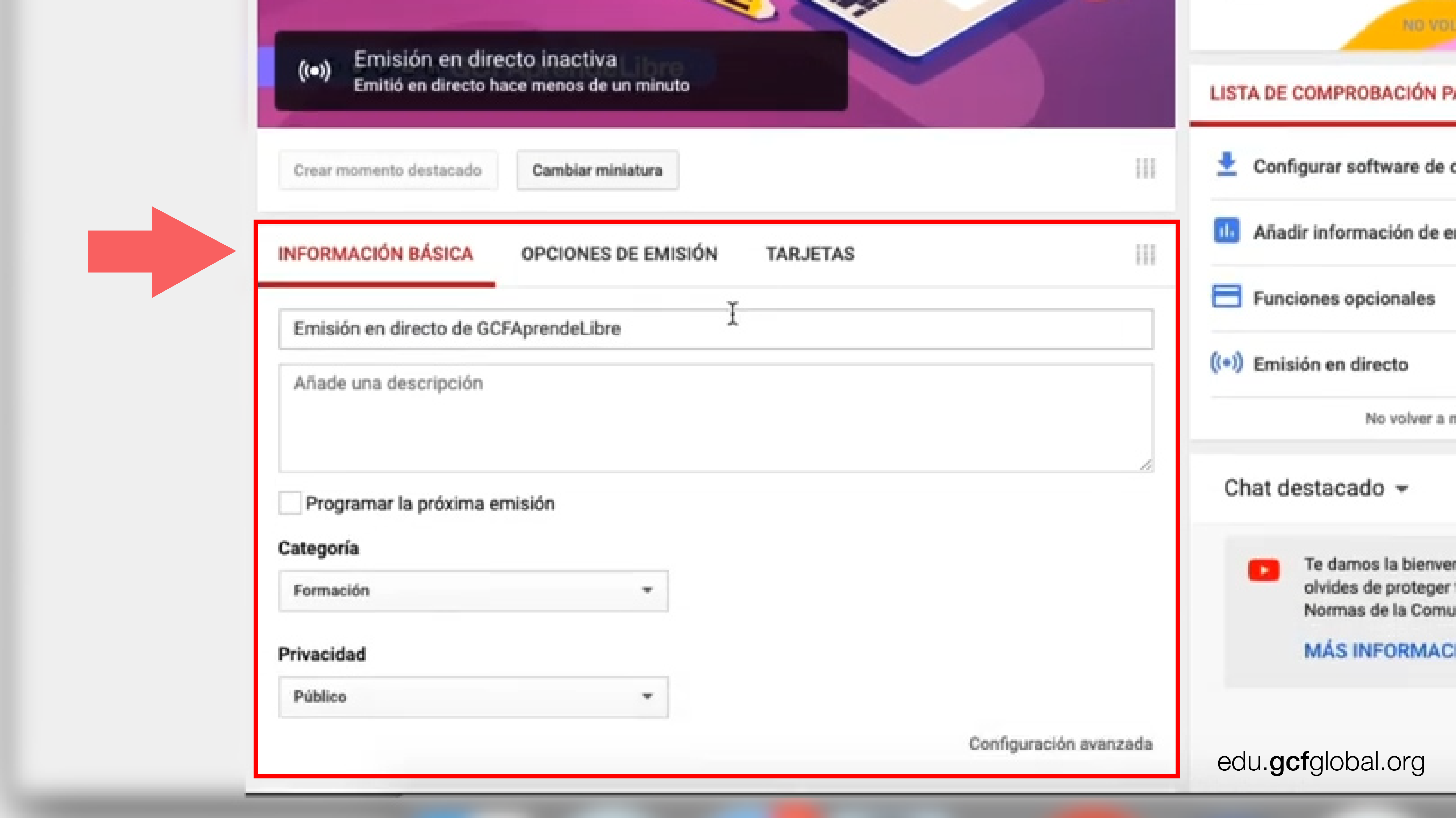 Ventana de YouTube mostrando el menú de ajustes. 