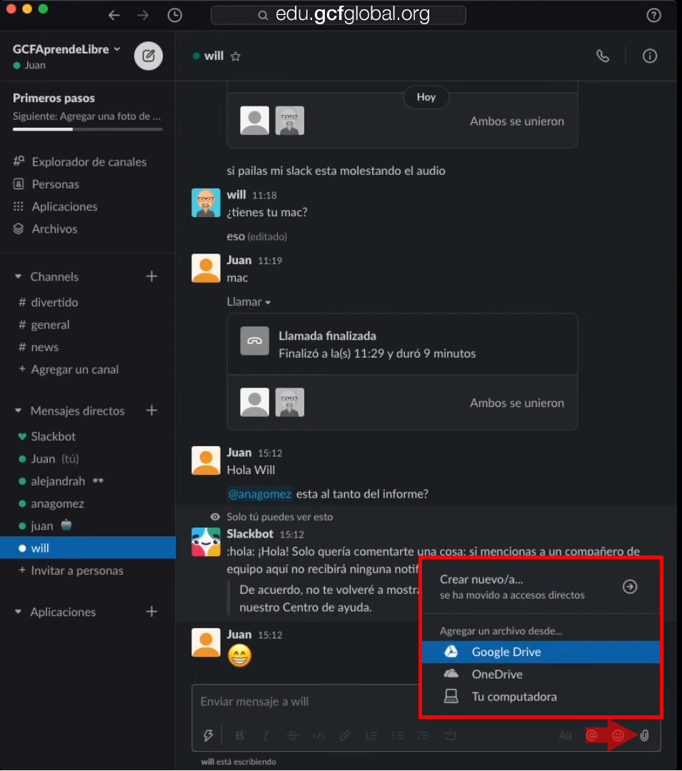 Imagen en la ventana compartir archivos en Slack.