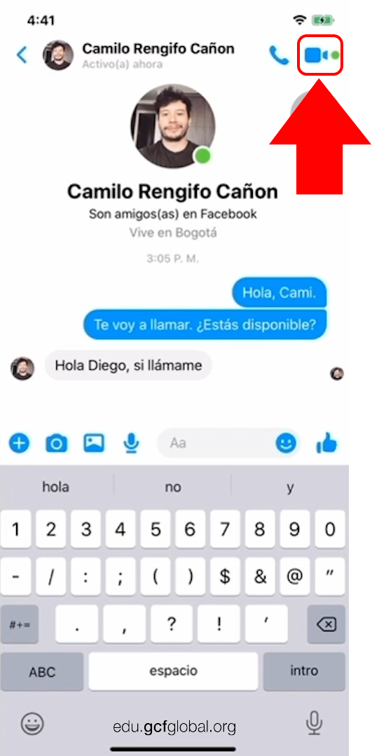 Imagen haciendo videollamada en Facebook Messenger.