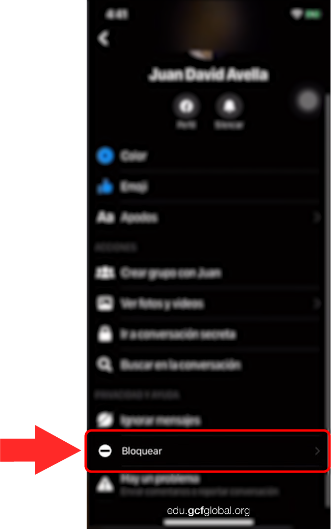 Imagen haciendo clic en la alternativa Bloquear.