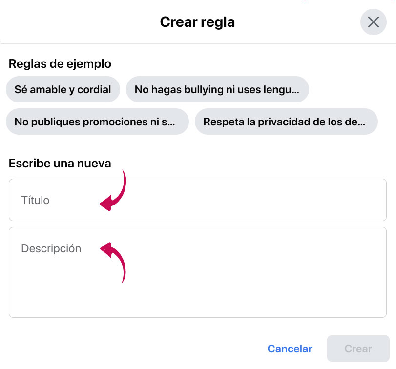 Reglas de grupo Facebook