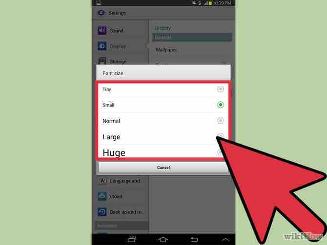 cambiar el tamaño de fuente en un Samsung Galaxy Tab 7.0