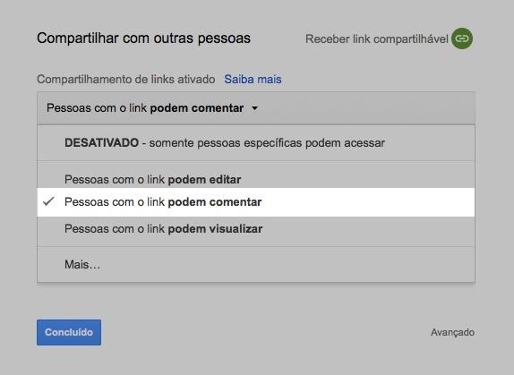 Pessoas com o link podem comentar