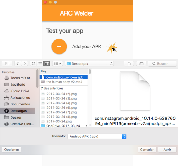 Exemplo de como adicionar o executável do Instagran ao ARC Welber.