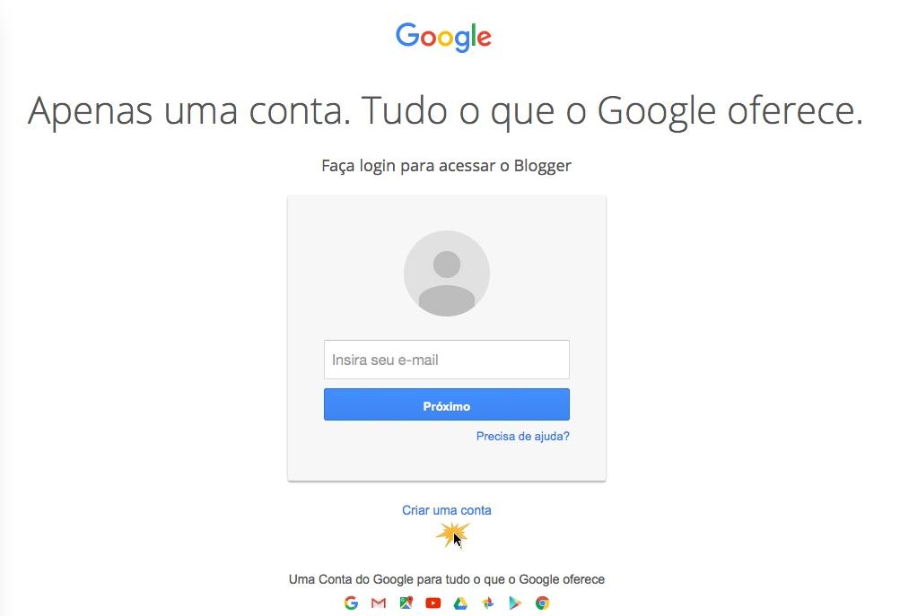 Criar uma conta no Google.