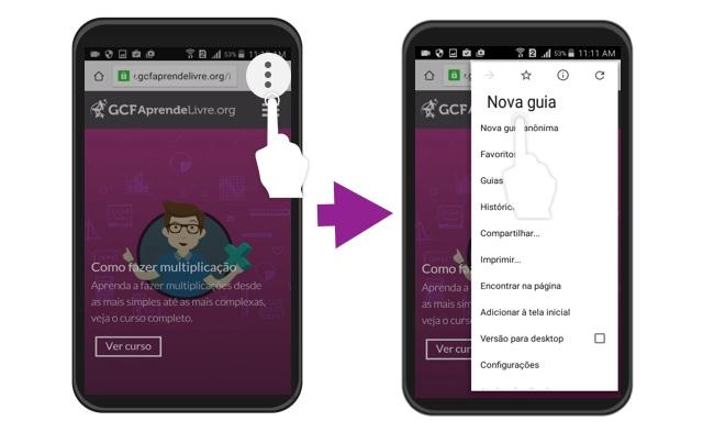 Exemplo de como abrir uma nova guia do Chrome na versão Lollipop.