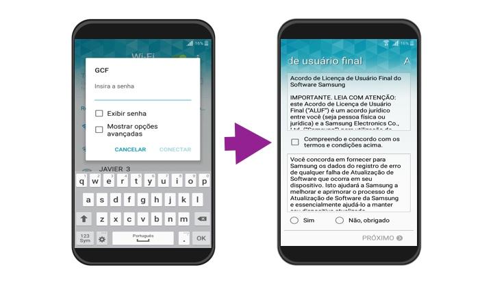 Passos 2 e 3 de como fazer a configuração Inicial do Android.