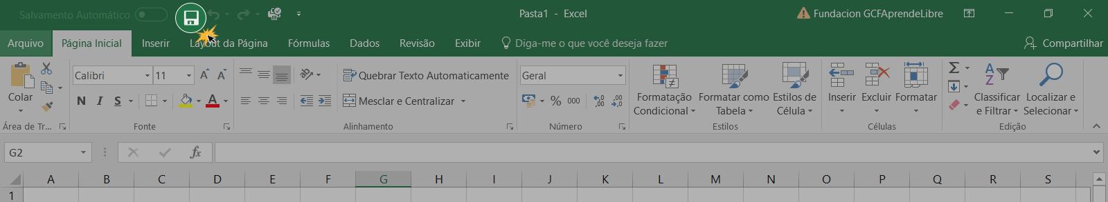 Exemplo do comando Salvar que está na Barra de ferramentas de acesso rápido.