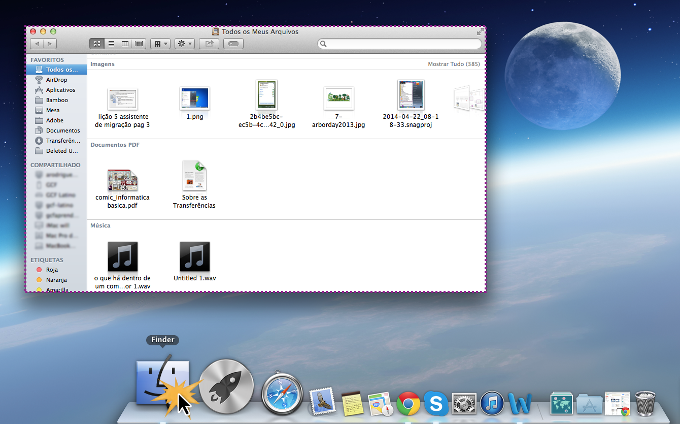 Finder ou explorador de arquivos no sistema operacional Mac OS X