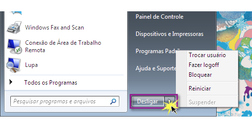 Desligar aparelhos com Windows 7 ou vista