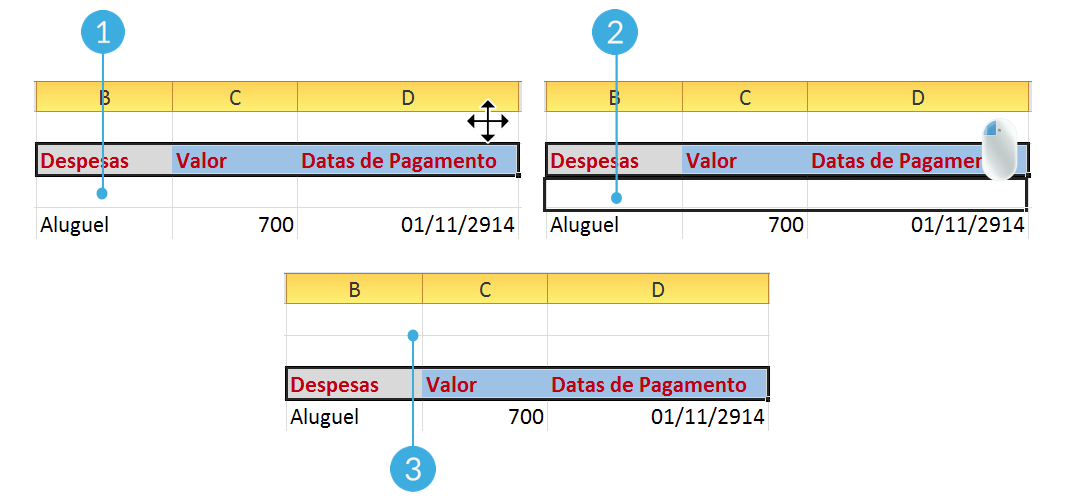 Reorganize seus dados arrastando as células