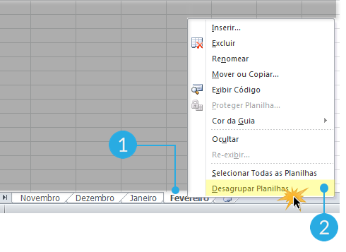 Desagrupar as planilhas