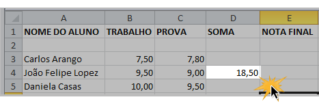 Imagem da etapa final do procedimento para criação de fórmulas com referência de célula no Excel 2010.