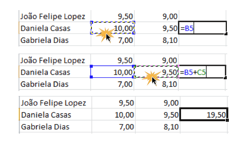 Exemplo de imagem de como é o procedimento para fazer fórmulas com um clique no Excel 2010.