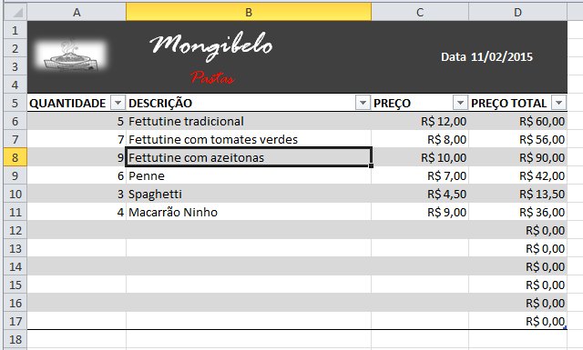 Exemplo de imagem do resultado da tabela do Excel 2010 ao modificá-lo.