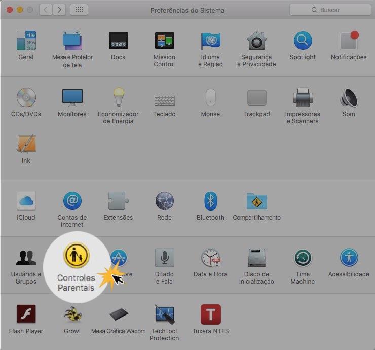 Clique em Controles parentais para configurar.