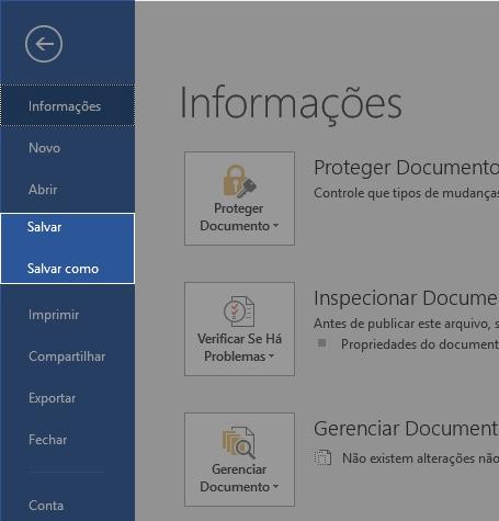 Opções Salvar ou Salvar como.