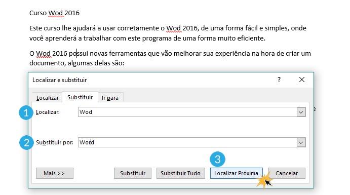 Passos para substituir todos os termos que têm o mesmo erro.