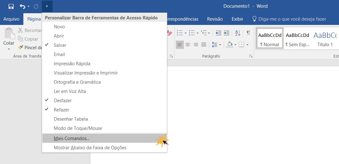 Clique na opção Mais comandos 